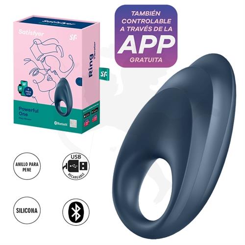 Powerful One Anillo vibrador con control via APP y carga USB